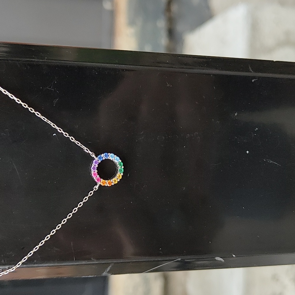 925 stamped rainbow circle necklace